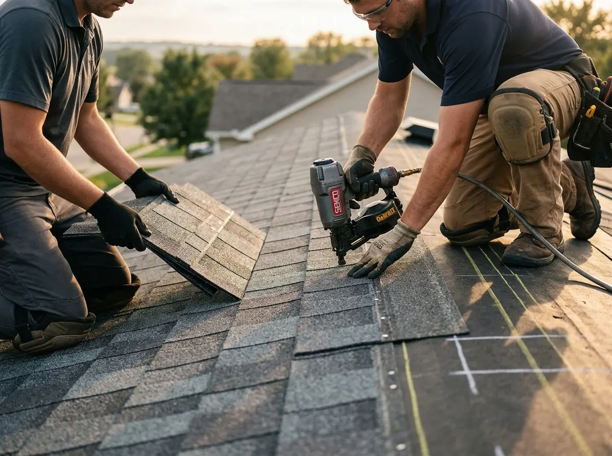 Professional roofer working on a residential roof in Miramar Beach
